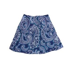 Talbot's Paisley Print Lined 3 Pleat Skirt size 12 Petite Side Zipper Blue White